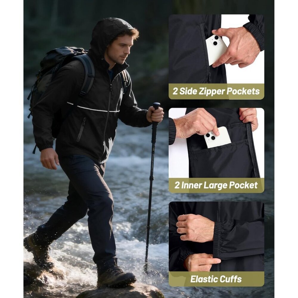 Men's Rain Jacket Waterproof with Hood Lightweight Windproof Raincoat for Golf H - Picture 5 of 7